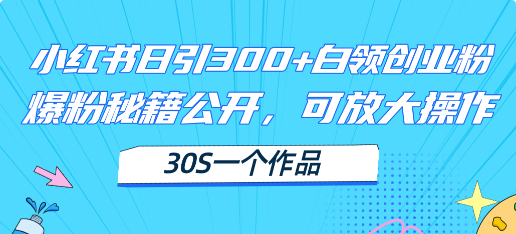 （11692期）小红书日引300+高质白领创业粉，可放大操作，爆粉秘籍！30s一个作品